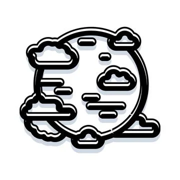 Lunar sphere with orbiting clouds outline Illustrazione stock