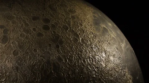 The lunar surface orbit underneath as the viewer approaches the Moon. Stock Footage 110336055