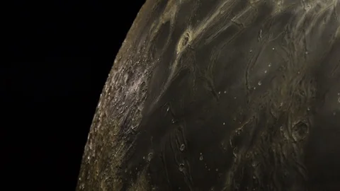 The lunar surface orbit underneath as the viewer approaches the Moon. Stock Footage 110342661