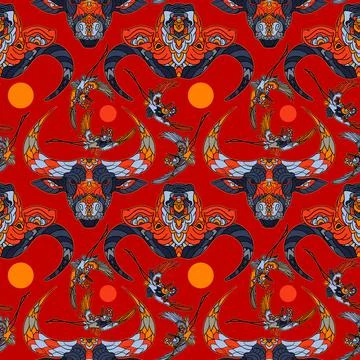 Lunar Year 2021 seamless pattern with bull head Stock Illustration