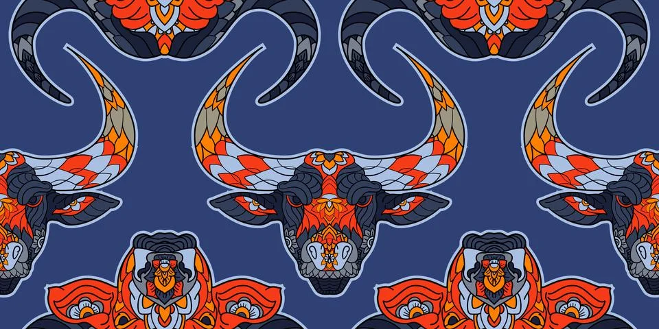 Lunar Year 2021 seamless pattern with bull head Stock Illustration