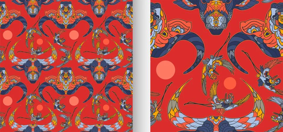 Lunar Year 2021 seamless pattern with bull head Stock Illustration