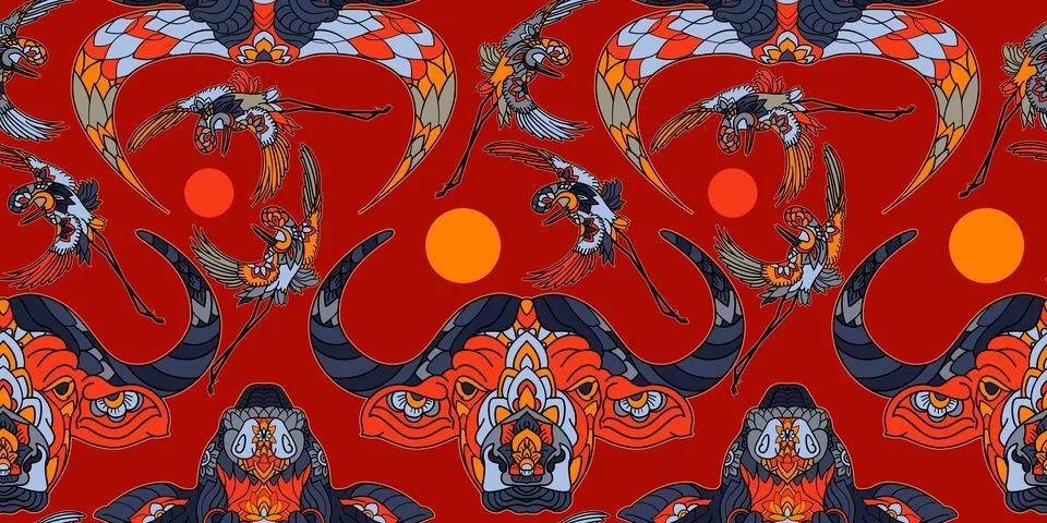Lunar Year 2021 seamless pattern with bull head Stock Illustration