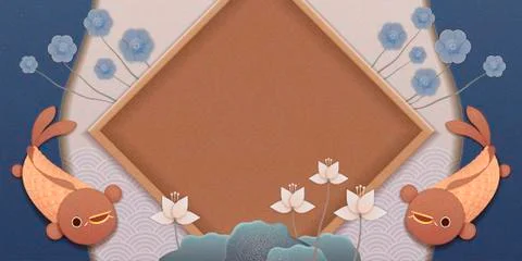 Lunar year design with fish Stock Illustration