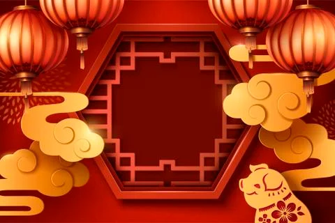 Lunar year poster template Stock Illustration