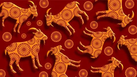 Lunar zodiac animals pattern on red background Stock Illustration