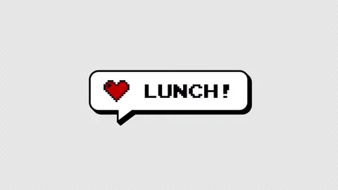 LUNCH! 8-bits pixel art neubrutalism comment balloon with heart. Video stock 316774456
