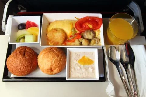 Lunch in airplane Stock Photos