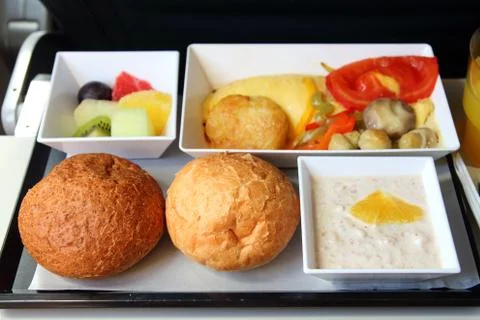 Lunch in airplane Stock Photos