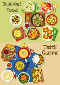 Lunch and breakfast menu icon set design Stock Illustration