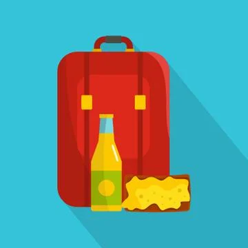 Lunch in backpack icon, flat style Stock Illustration