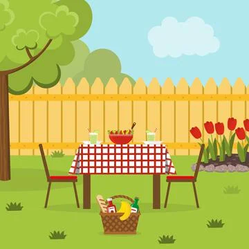 Lunch in the backyard. Dinner in the garden. Stock Illustration