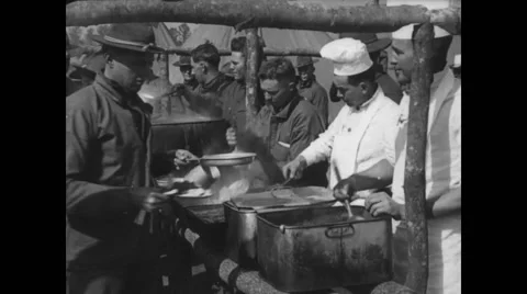 Lunch being served to military soldiers Stock Footage