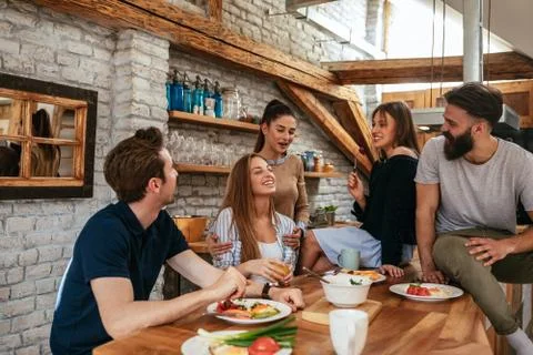Lunch is better when it is shared with friends Stock Photos