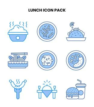 Lunch Blue Graphics Icons Pack Illustrazione stock