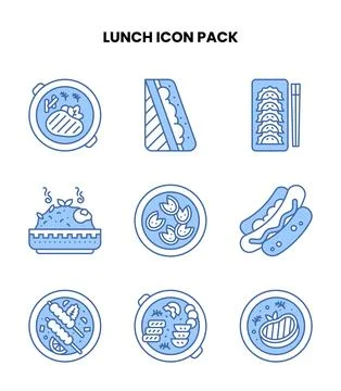 Lunch Blue Vector Icons Pack Stock Illustration