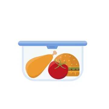 Lunch Box And Bag Vector. Healthy School Lunch Food For Kids, Student. Isolat Stock Illustration