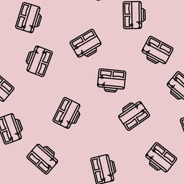 Lunch box bag school line vector seamless pattern Stock Illustration