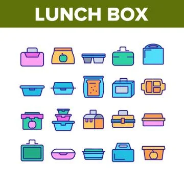 Lunch Box Collection Elements Icons Set Vector イラスト素材