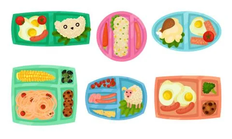 Lunch Box with Different Food Inside Vector Set Illustrazione stock
