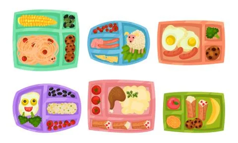 Lunch Box with Different Food Inside Vector Set Illustrazione stock