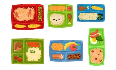 Lunch Box with Different Food Inside Vector Set Illustrazione stock