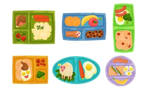 Lunch Box with Different Food Inside Vector Set Illustrazione stock