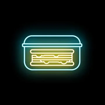 Lunch box glowing neon icon on dark background Stock Illustration