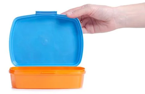 Lunch box in hand Stock Photos