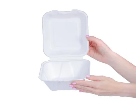 Lunch box in hand Stock Photos