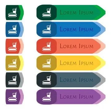 Lunch box icon sign. Set of colorful, bright long buttons with additional sma Stock Illustration