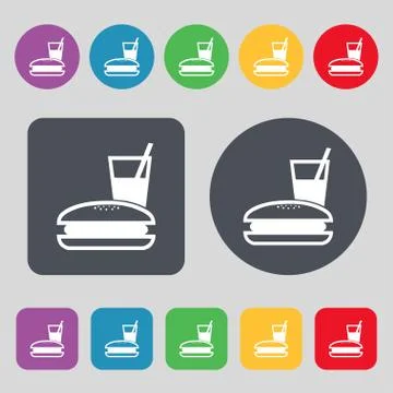Lunch box icon sign. A set of 12 colored buttons. Flat design. Stock Illustration