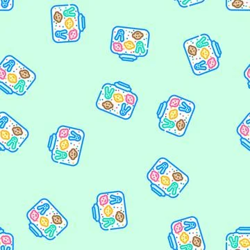 Lunch box kids school vector seamless pattern Stock Illustration