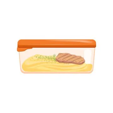 Lunch box with mashed potatoes and grilled meat, healthy food for kids and Stock Illustration
