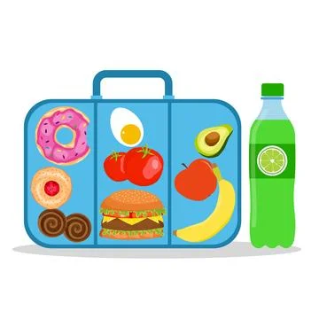 Lunch box with school lunch. School lunch box. Vector illustration. イラスト素材