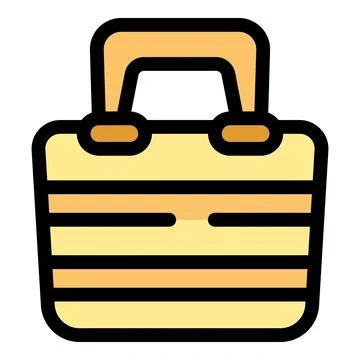 Lunch box with yellow and orange stripes and handle for picnics and office .. Illustration