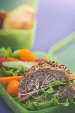 Lunch boxes with fresh healthy second breakfast. Stock Photos