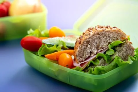 Lunch boxes with fresh healthy second breakfast. Stock Photos