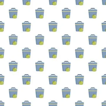 Lunch boxes with green apples repeating seamless pattern Stock Illustration