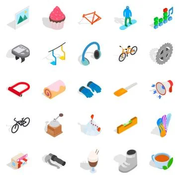 Lunch break icons set, isometric style Stock Illustration