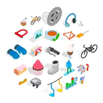 Lunch break icons set, isometric style 스톡 일러스트