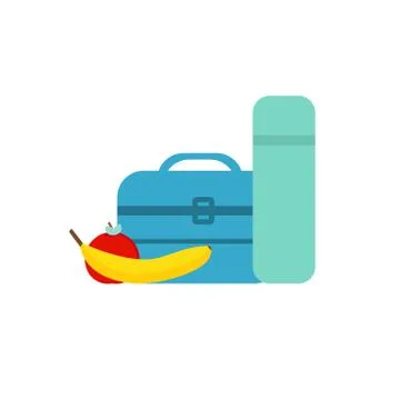 Lunch break or lunch time vector illustration. Lunch box, banana and an apple Illustrazione stock