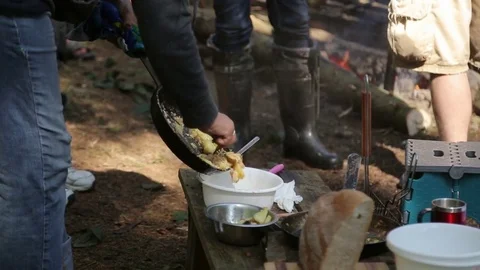 Lunch at a campsite Stock Footage 73016744