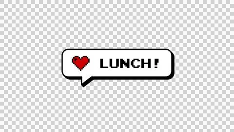 Lunch! comment balloon in 8-bit pixel art neubrutalism style. Stock Illustration