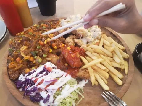 Lunch with a complete menu. Stock Photos
