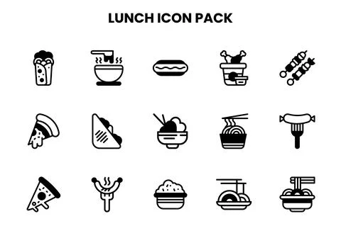 Lunch DuoTone Bundle Icons Pack Stock Illustration
