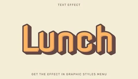 Lunch editable text effect in 3d style Stock Illustration