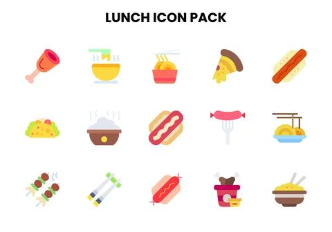 Lunch Flat Bundle Icons Pack Stock Illustration