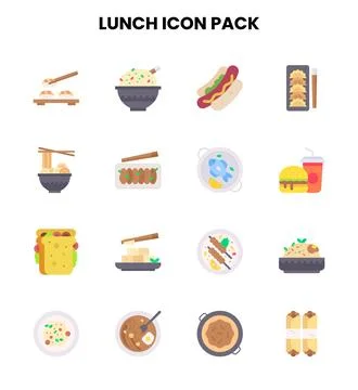 Lunch Flat Bundle Icons Pack Stock Illustration