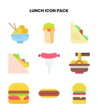 Lunch Flat Bundle Icons Pack Stock Illustration
